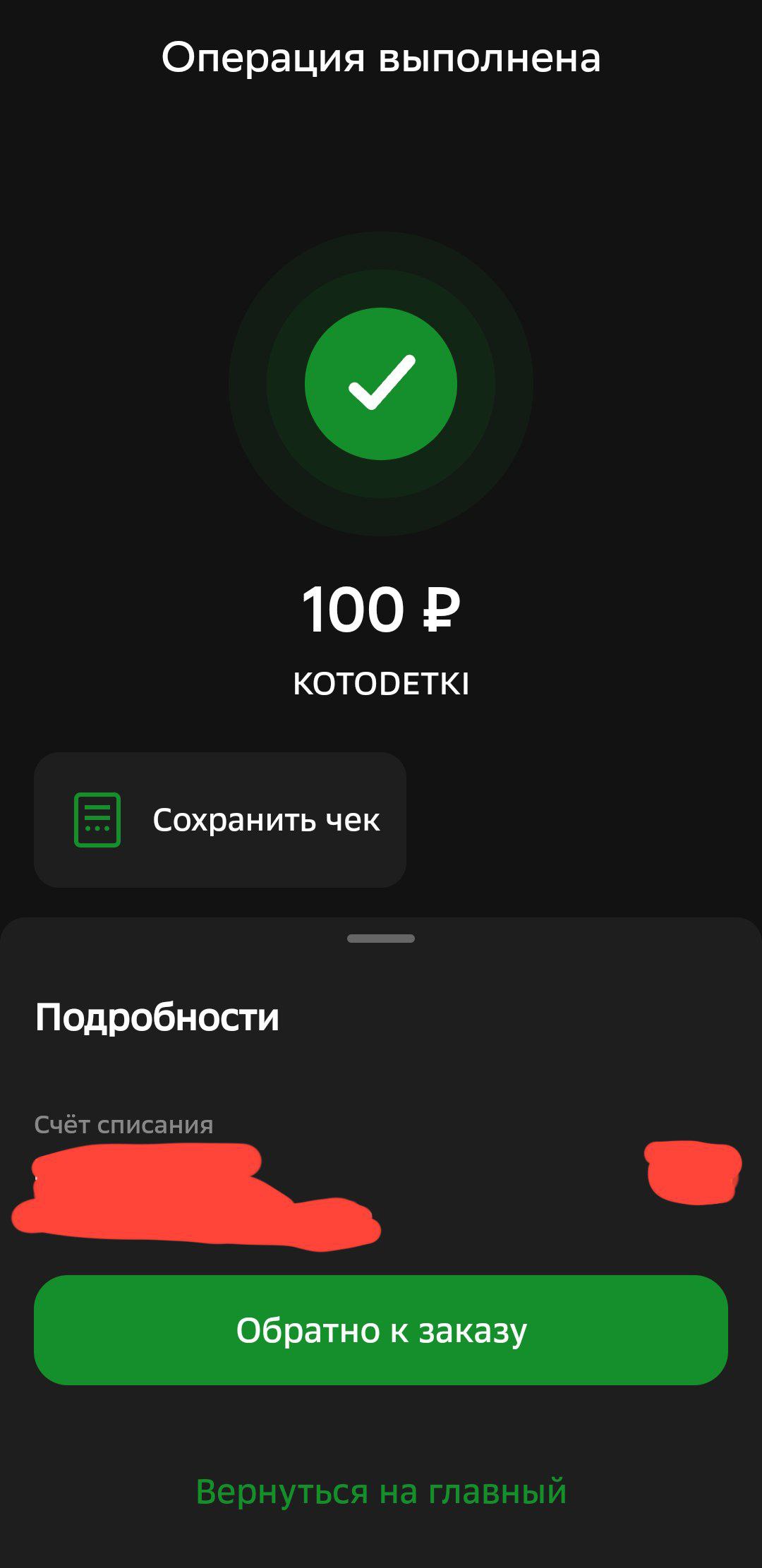 Скрин пожертвования №2